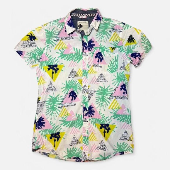 Free Planet Tropical colorful 80s-Inspired Print Hawaiian Button Down Shirt - Picture 1 of 5